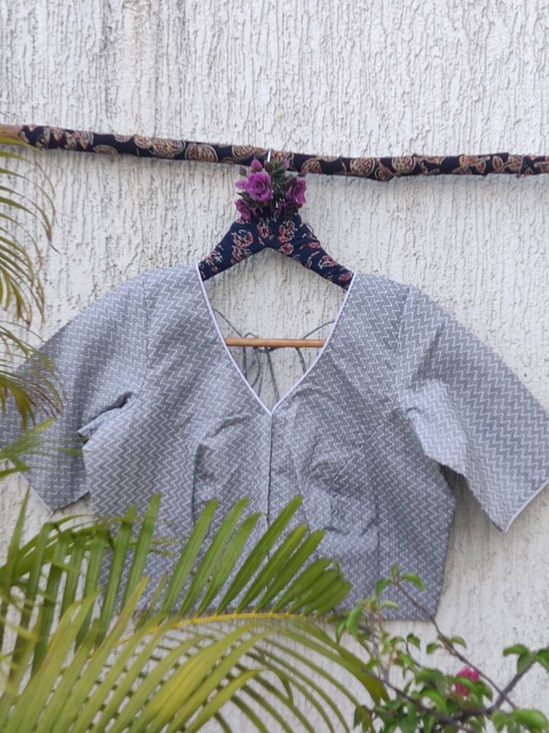 Grey premium cotton handblock printed blouse