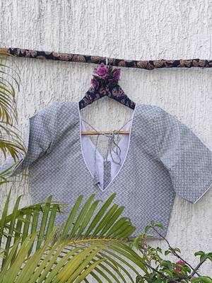 Grey premium cotton handblock printed blouse 4