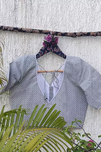 Grey premium cotton handblock printed blouse