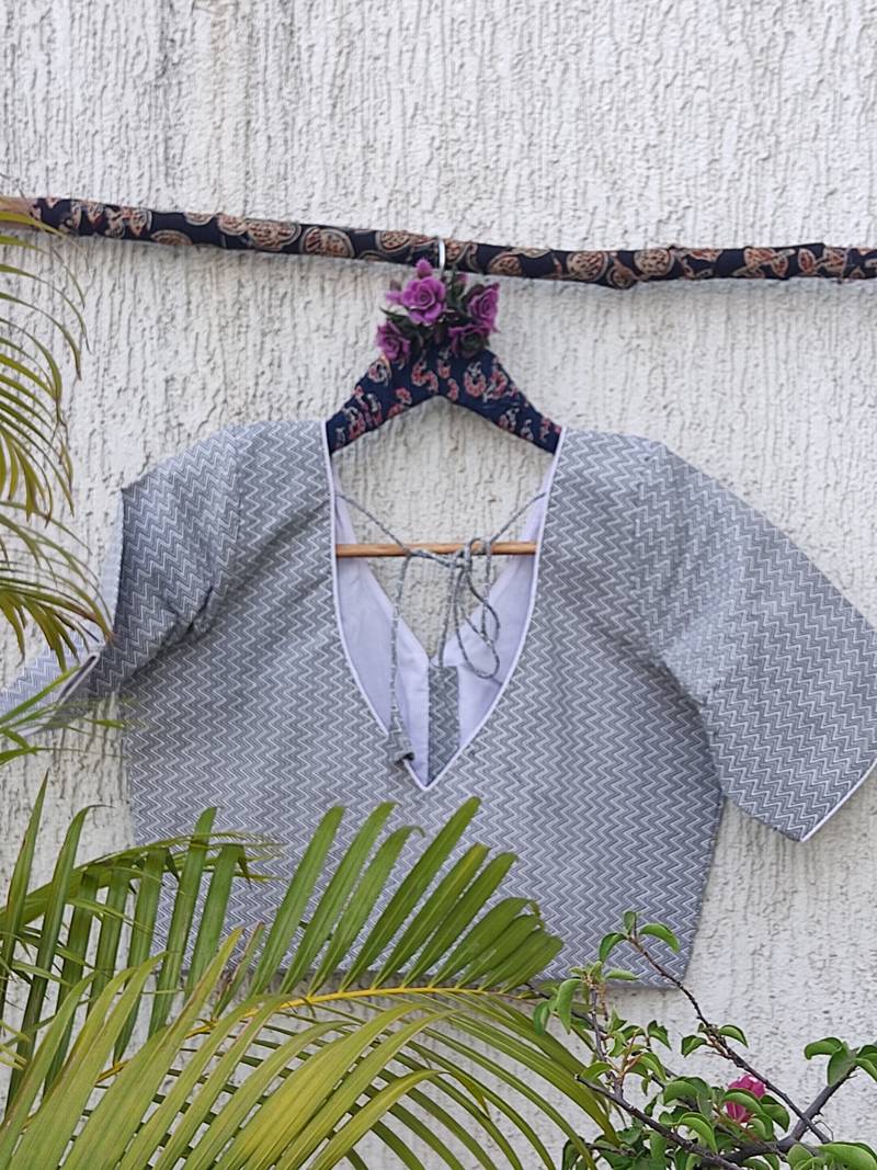 Grey premium cotton handblock printed blouse
