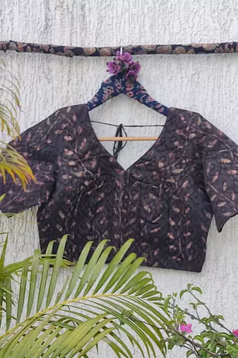 Grey premium cotton handblock printed blouse