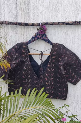 Grey premium cotton handblock printed blouse