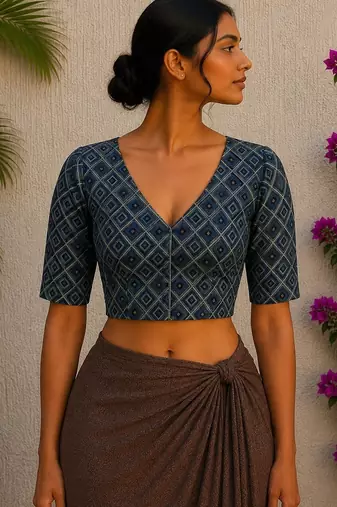 Navy blue premium cotton handblock printed blouse