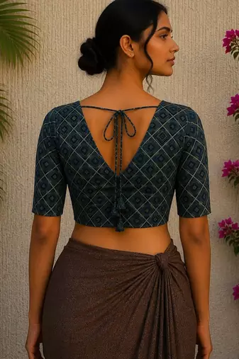 Navy blue premium cotton handblock printed blouse