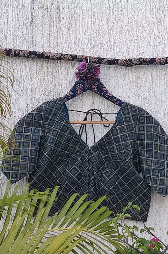 Navy blue premium cotton handblock printed blouse