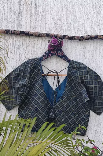 Navy blue premium cotton handblock printed blouse