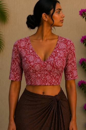 Pink premium cotton handblock printed blouse