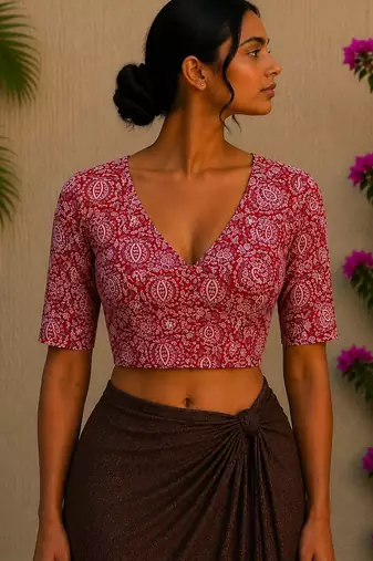 Pink premium cotton handblock printed blouse