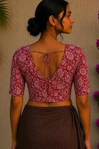 Pink premium cotton handblock printed blouse