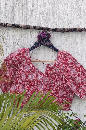 Pink premium cotton handblock printed blouse