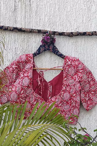Pink premium cotton handblock printed blouse