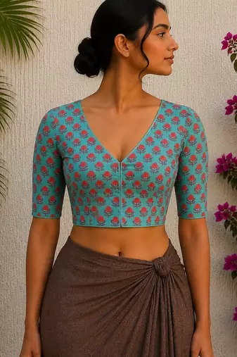 Sky blue premium cotton handblock printed blouse