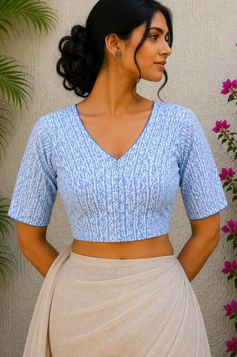 Sky blue premium cotton handblock printed blouse
