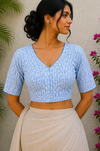 Sky blue premium cotton handblock printed blouse