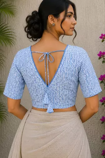 Sky blue premium cotton handblock printed blouse