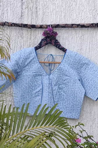 Sky blue premium cotton handblock printed blouse