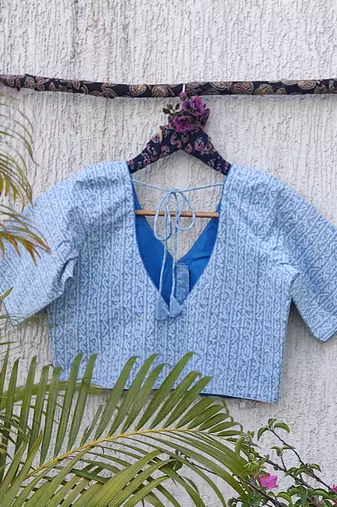 Sky blue premium cotton handblock printed blouse