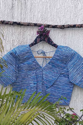 Sky blue premium cotton handblock printed blouse