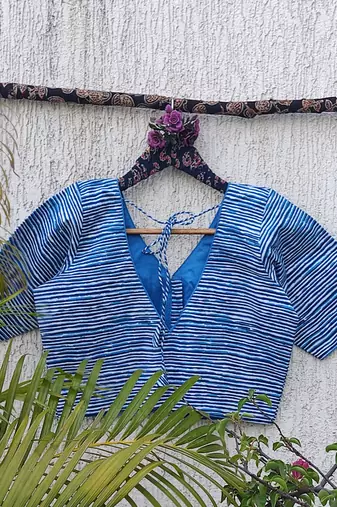 Sky blue premium cotton handblock printed blouse