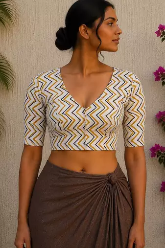 White premium cotton handblock printed blouse