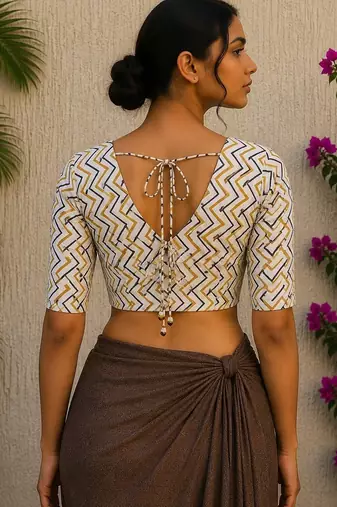 White premium cotton handblock printed blouse