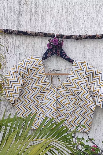 White premium cotton handblock printed blouse