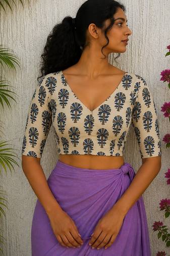 White premium cotton handblock printed blouse