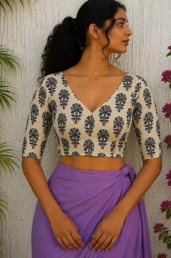 White premium cotton handblock printed blouse