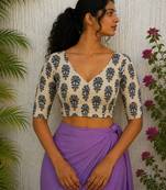 White premium cotton handblock printed blouse