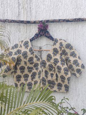 White premium cotton handblock printed blouse 3