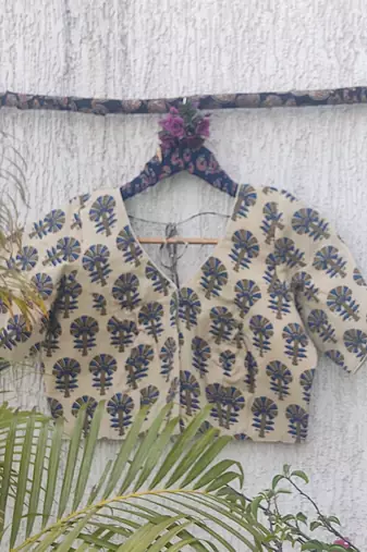 White premium cotton handblock printed blouse