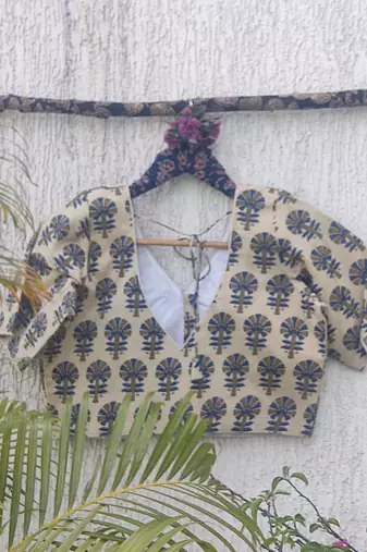 White premium cotton handblock printed blouse