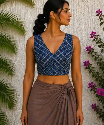 Blue premium cotton handblock printed blouse 1
