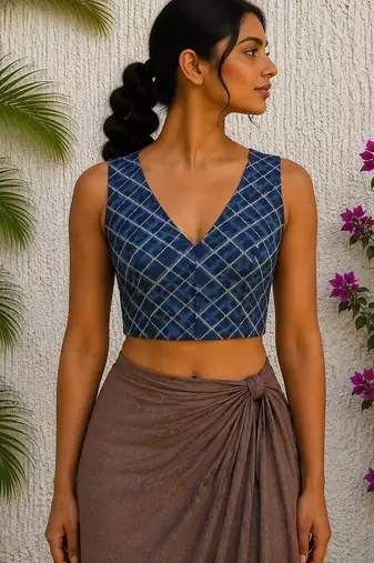Blue premium cotton handblock printed blouse