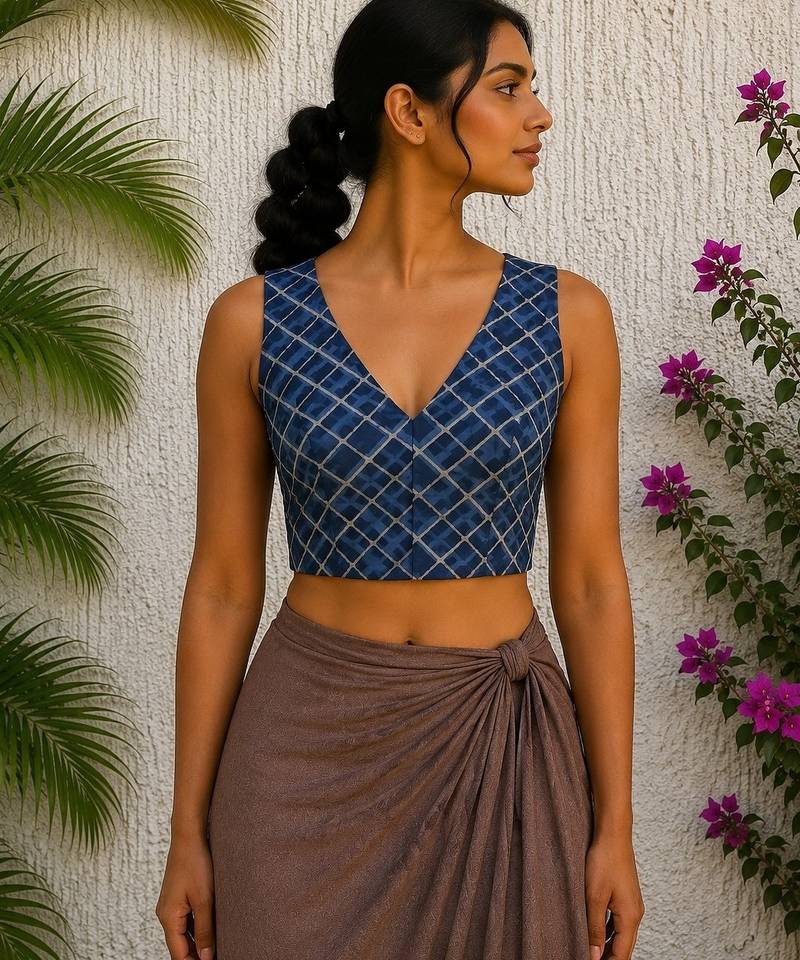 Blue premium cotton handblock printed blouse
