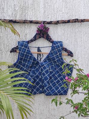 Blue premium cotton handblock printed blouse 3