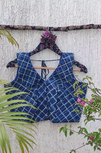 Blue premium cotton handblock printed blouse