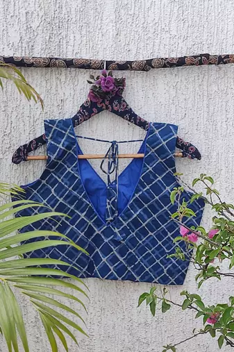 Blue premium cotton handblock printed blouse