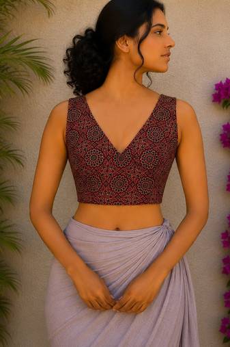 Brown premium cotton handblock printed blouse