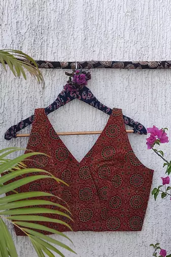 Brown premium cotton handblock printed blouse