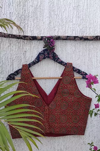 Brown premium cotton handblock printed blouse