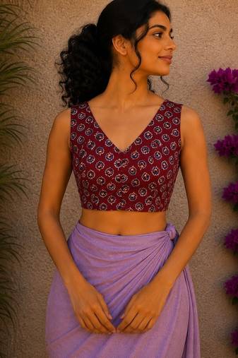 Brown premium cotton handblock printed blouse