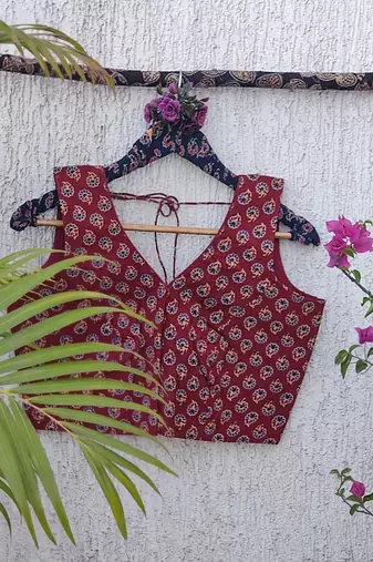 Brown premium cotton handblock printed blouse