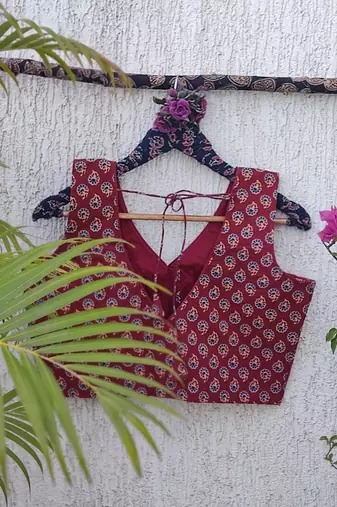 Brown premium cotton handblock printed blouse