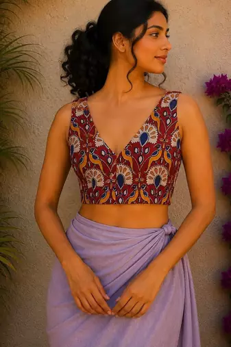 Brown premium cotton handblock printed blouse