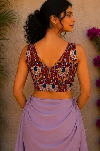 Brown premium cotton handblock printed blouse