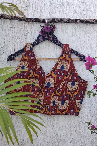 Brown premium cotton handblock printed blouse