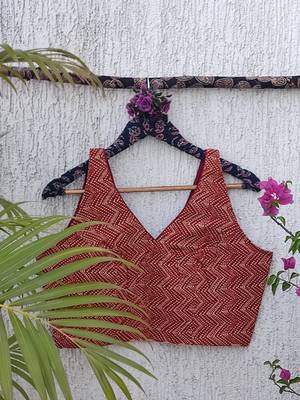 Brown premium cotton handblock printed blouse 3