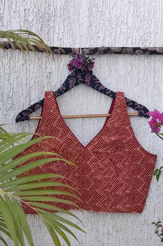 Brown premium cotton handblock printed blouse
