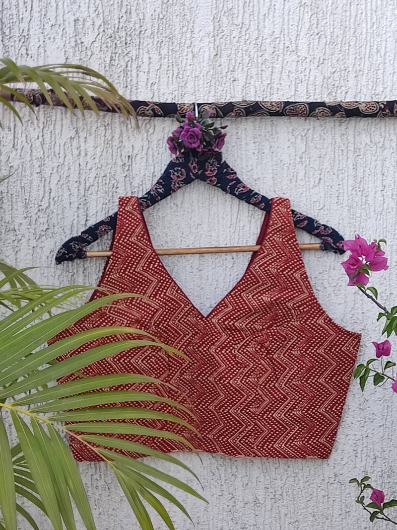 Brown premium cotton handblock printed blouse